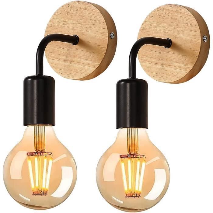 DELIPOP Applique Murale Interieur 2 PCS Lampe Murale Industrielle Bois Appliques Wall E27 Decoration Murale Rétro (Sans ampoule)
