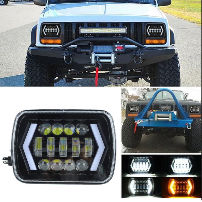 Dilwe Phare à LED Aramox Phare LED Rectangulaire, 7 Pouces Phares LED Haute Luminosité Imperméable Durable Voiture auto arriere