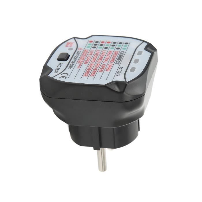 Testeur De Prise électrique - Détecteur De Polarité Et Fuites 250V - Plug & Play - Indique 6 Défauts De Câblage - Compact Et Sans Pile - 14