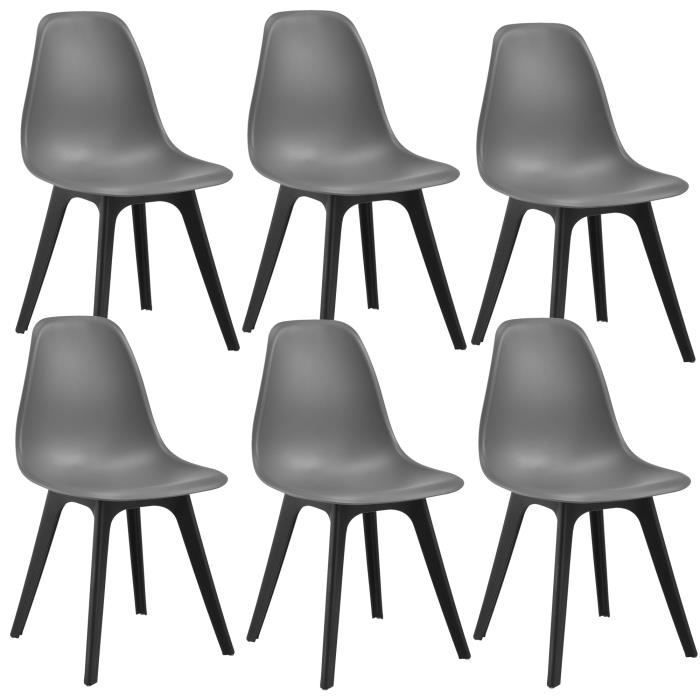 [en.casa] Set de 6 Chaises Design Chaise de Cuisine Chaise de Salle à Manger Plastique Gris et Noir 83 x 54 x 48 cm