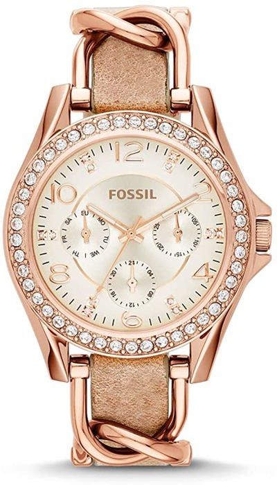 Montre Femme Fossil Riley ES3466 Bracelet en ac… Beige, - Achat/vente montre  - Cdiscount