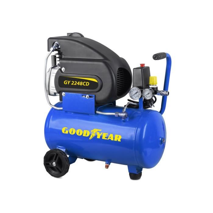 Compresseur d'air 24L 8 bar Silencieux 2CV 1.5KW 115 PSI Débit 210 L/min GOODYEAR
