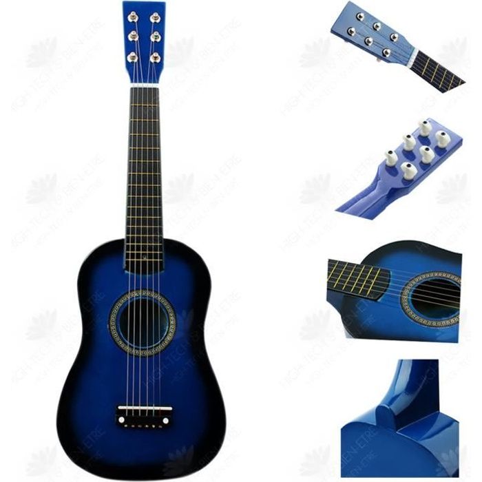 HTBE® 23 pouces guitare folk jouet pour enfants tilleul débutant étudiants arrondi bleu pratique de base instrument de musique