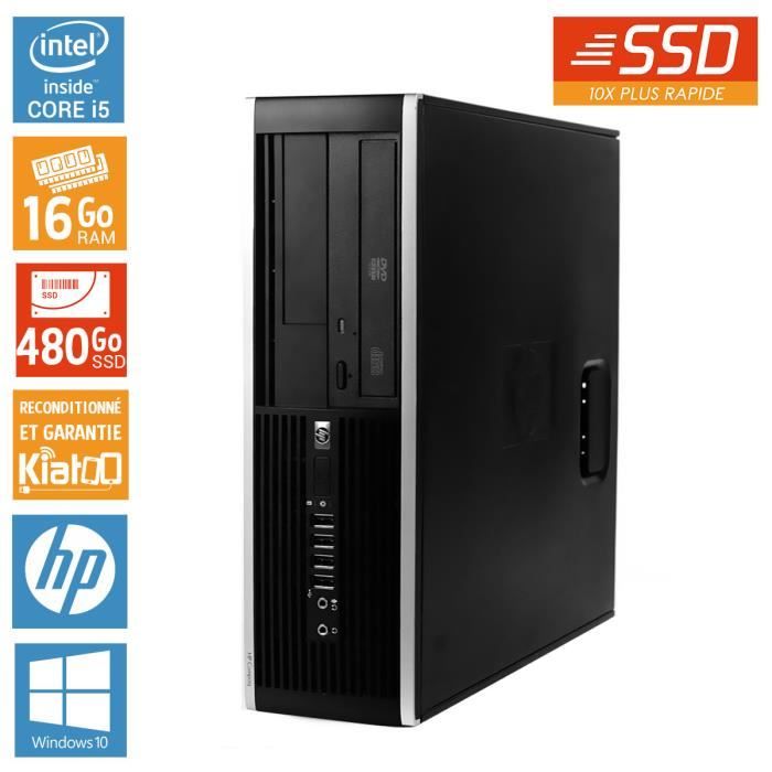 Ordinateur de bureau HP ELITE 8100 core i5 16 go ram 480 go disque dur ssdpc de bureau reconditionnéw10 - Hewlett packard