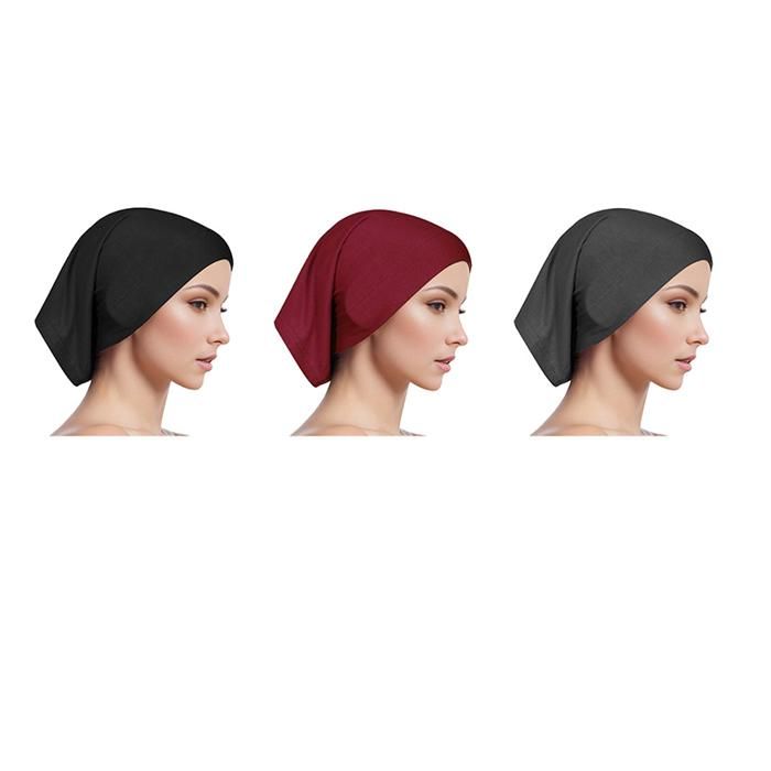 Lot De 3 Bonnets Hijab Coton Respirant Femme – Couleur Noir – Sous-Voile Confortable Et Doux Pour Usage Quotidien