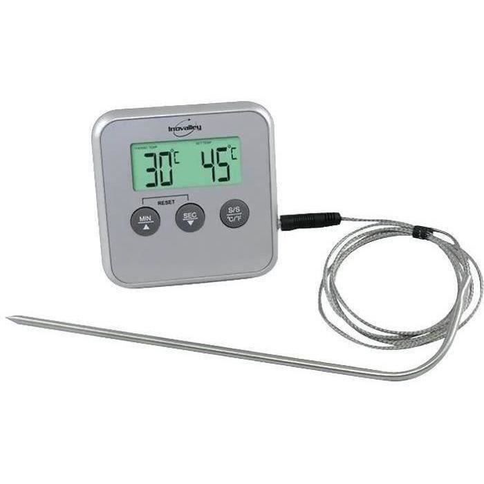 Thermomètre de cuisson et de four - INOVALLEY - Thermomètre en 2 parties - Fil sonde - Fontion therm