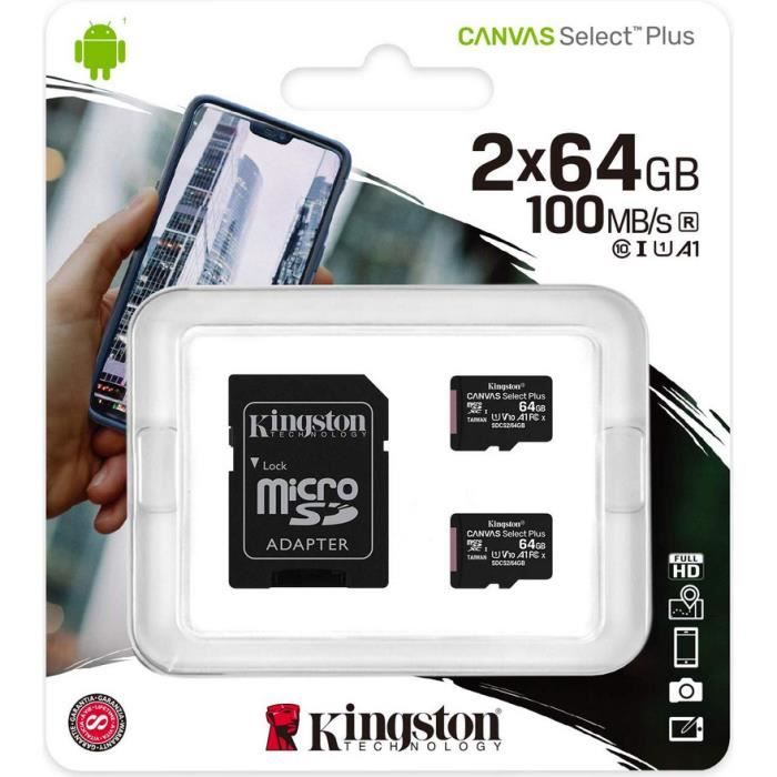 Carte mémoire flash Kingston Canvas Select Plus 64 Go SDXC Classe 10 UHS-I (2x 64 Go, microSDXC CANVAS SELECT 2)