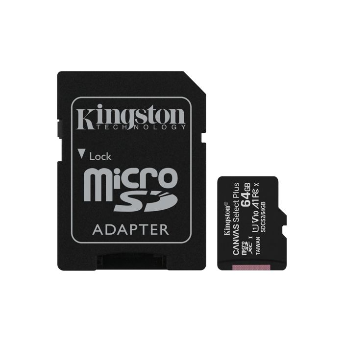 Carte mémoire flash Kingston Canvas Select Plus 64 Go SDXC Classe 10 UHS-I (2x 64 Go microSDXC CANVAS SELECT 2)