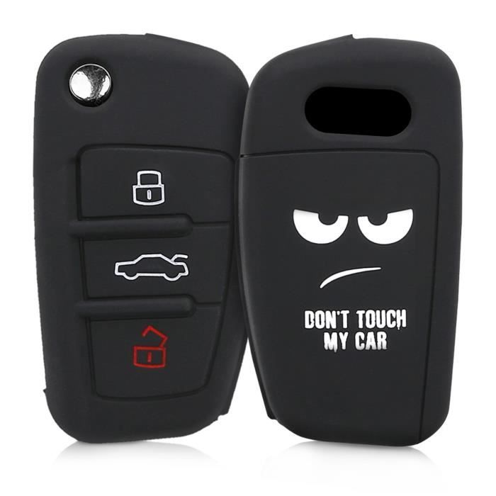 kwmobile Accessoire clé de voiture pour Audi - Coque pour clé Audi pliable 3-touches en silicone blanc-noir - Étui de protection sou