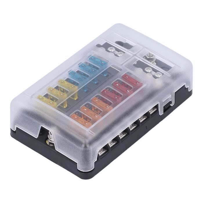 Boîte à Fusibles Voiture Aiqeer 12 Voies - 2 Entrées 12 Sorties - Avec Fusibles Inclus - 12V/24V/48V Universel