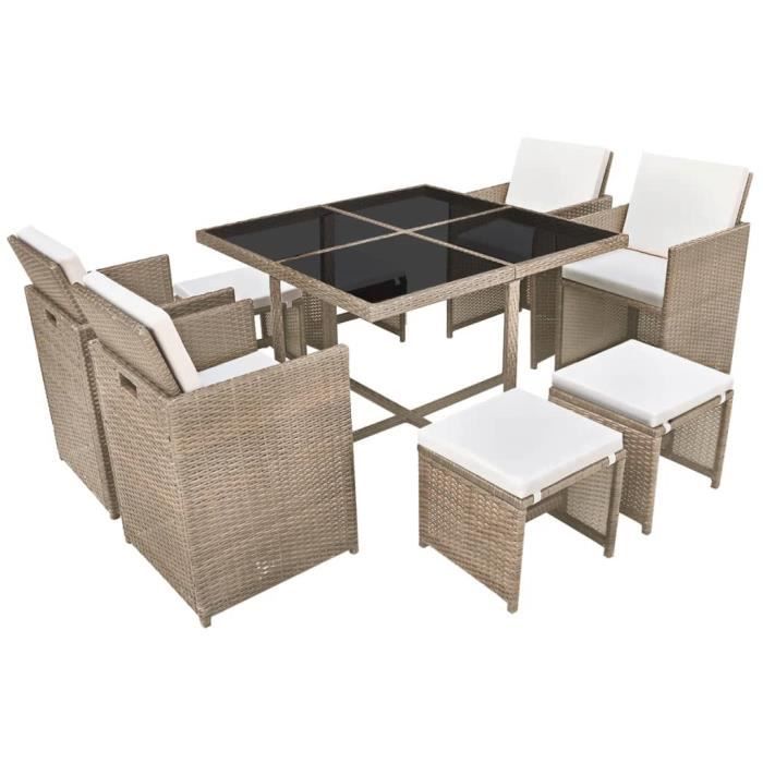 Salon de jardin encastrable avec coussins 9 pcs Rotin Beige Mothinessto LY3421