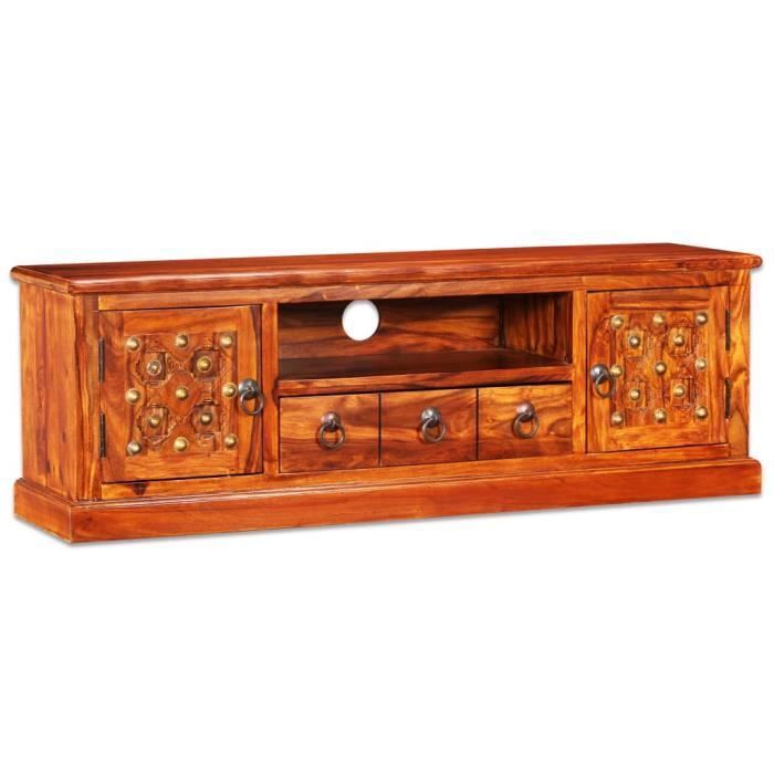Meuble TV En Bois Massif Sesham – 120x30x30 Cm, Brun, Pour Salon