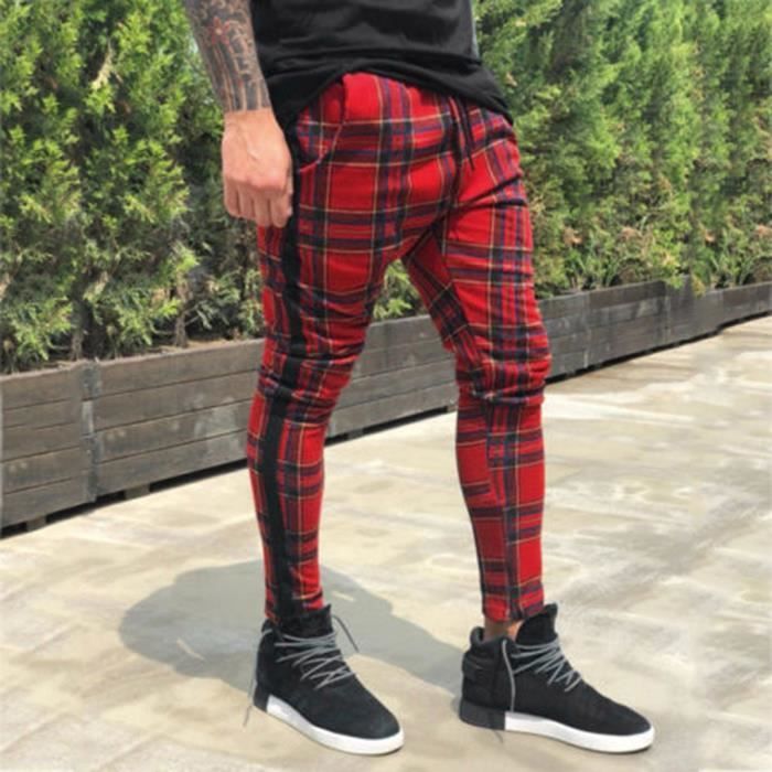 Pantalons Longs Sport Simple D Homme Slim Fit Pantalon A Carreaux Courir Joggers Sweatpants 3806 Rouge Cdiscount Pret A Porter