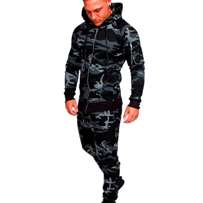 Survêtement Homme Camo Cardigan - Fitness - Gris - Manches Longues - Respirant