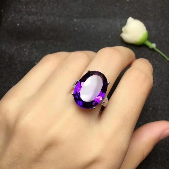 Bijoux Femme Bague Joaillerie T58 Améthyste Cz Multifacette 10mm Plaqué Or 18K