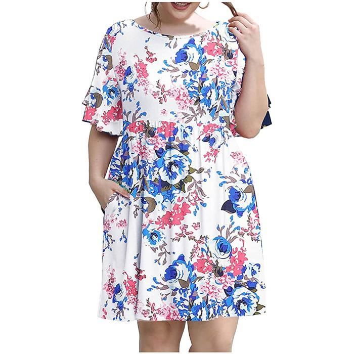 Robe Femme Manches Longues Plissée Avec Poches - Taille M En Coton - Style Bohème Batik Rose Mauve