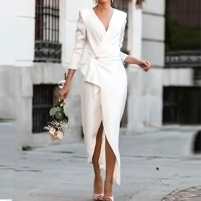 Mode Femmes Casual Col V Couleur Unie Manches Longues
