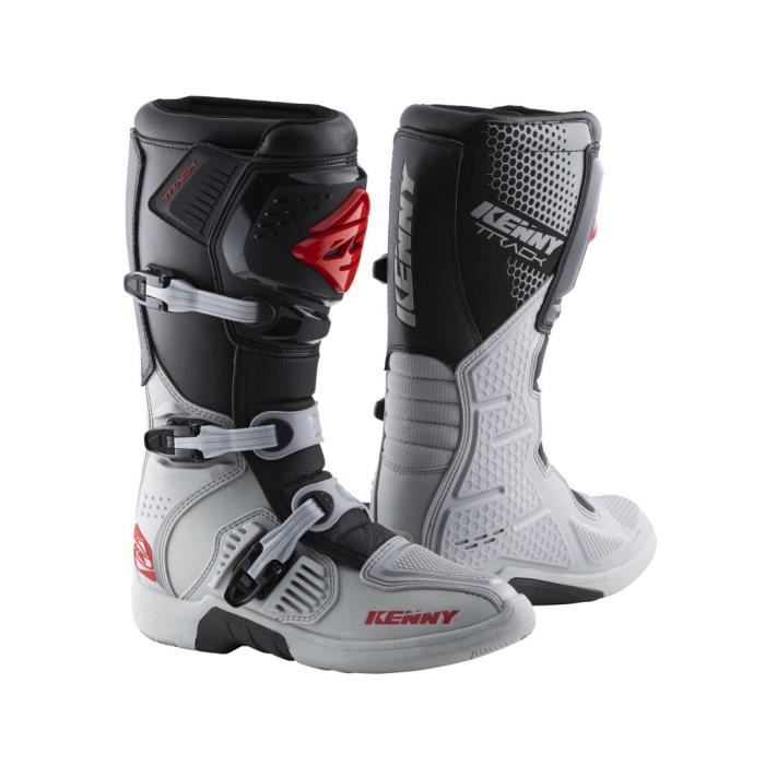 Bottes moto cross Kenny Track - Gris/Rouge - Taille 39 - Homme - Motocross