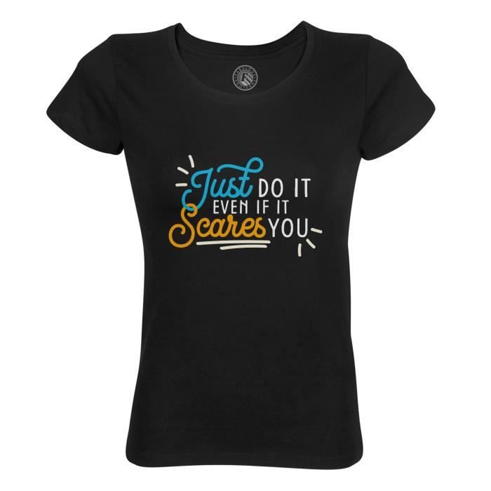 T shirt Femme Col Rond Coton Bio Noir Just do it Typographie