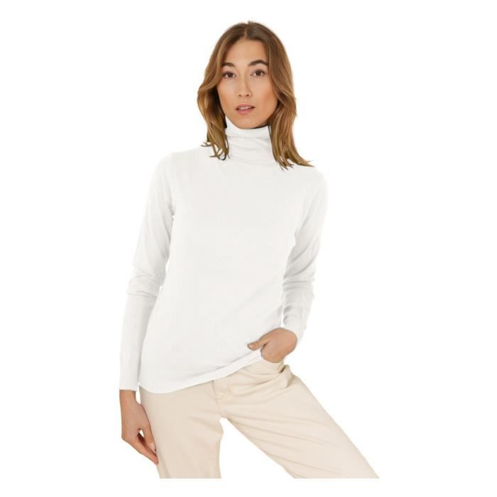 Ki & Love - Pull femme manches longues - Pull col roulé couleur blanc.
