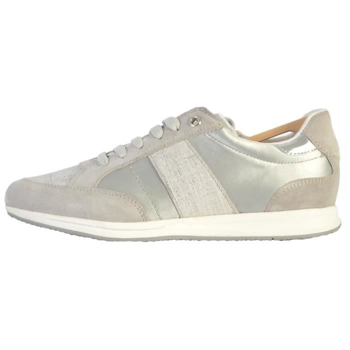 Tennis Basket Basses GEOX Avery Femme Argent LT Gris Cuir