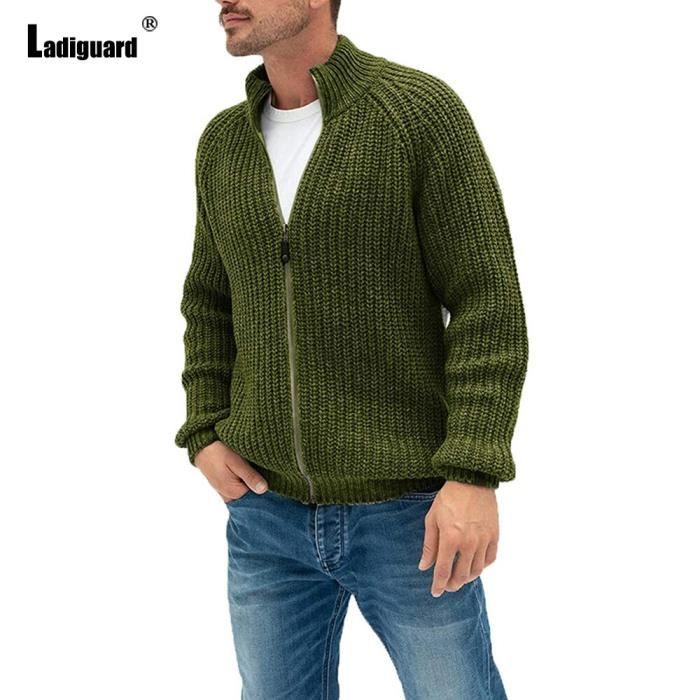 Gilet cardigan pull en tricot pour homme manteaux chauds d hiver Style anglais mode fermeture eclair Cardigans vert Blanc Cdiscount Pret a Porter