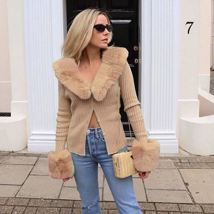 Cardigan maille imitation fourrure - Femme | MANGO France métropolitaine