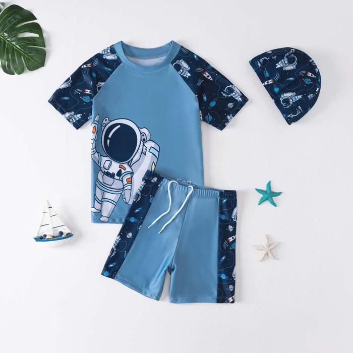 Maillot De Bain Garçon 2 Pièces Manches Longues Anti-UV - Imprimé Dinosaure Lettre - Séchage Rapide Pour Plage Piscine - 9