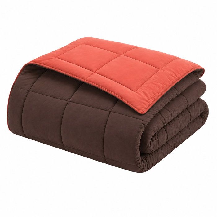 CALGARY - Couette Chaude Microfibre 400 gr/m2 - Brun & Corail - 200 x 200 cm
