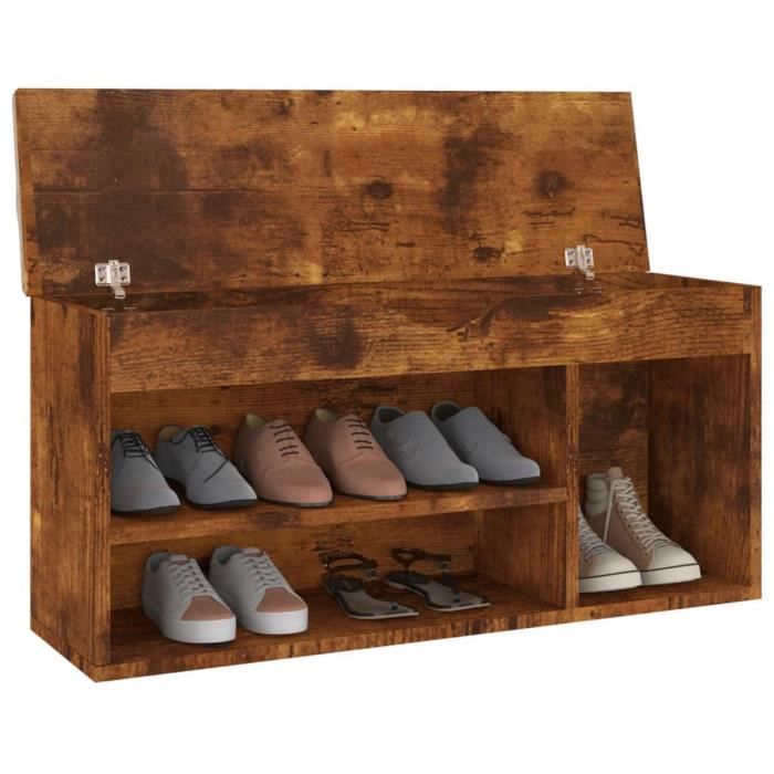 MAIA - Banc coffre rangement chaussures avec coussin - 100x46x38cm - 2  niches - Meuble d'entrée - Sonoma - Cdiscount Maison