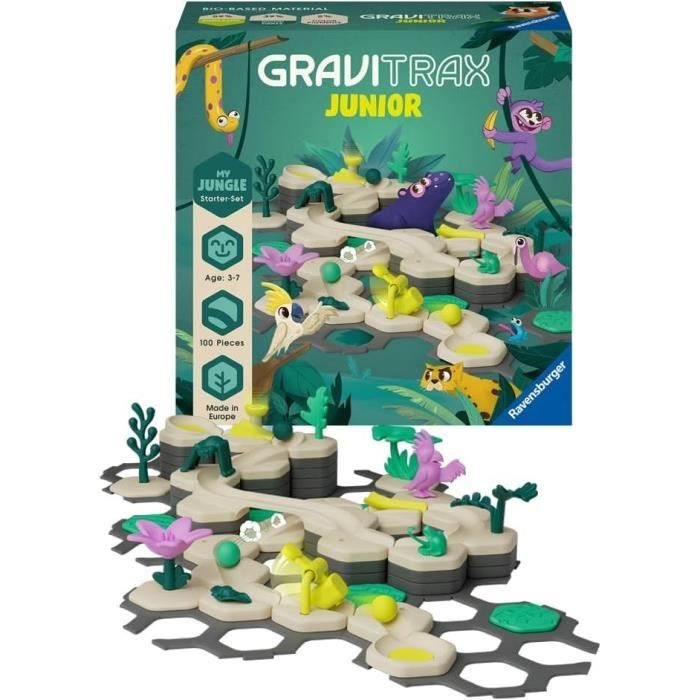 gravitrax junior - starter set my jungle 97 pièces - circuit de billes - jeu de construction créatif - ravensburger - dès 3 ans