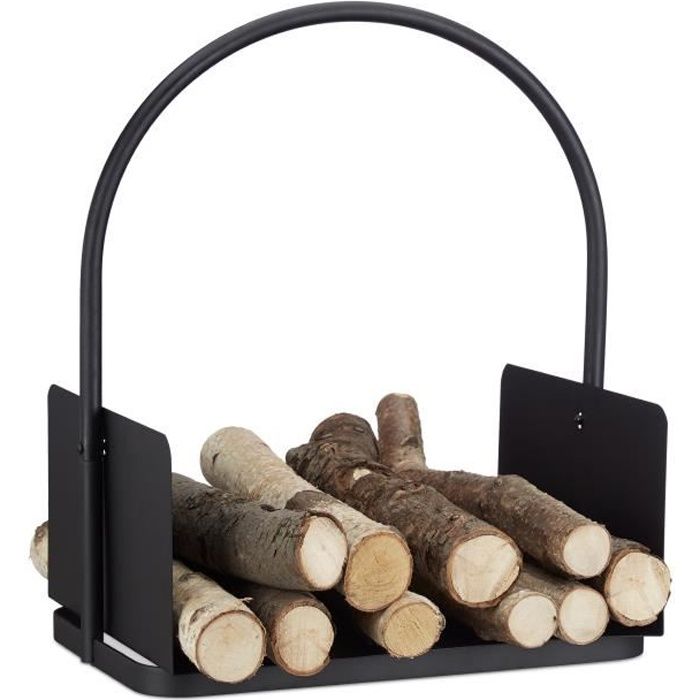 Relaxdays Panier bois de cheminée, métallique, pour bûches avec anse, HlP:  42,5 x 43,5 x 30 cm; intérieur, panier bûches