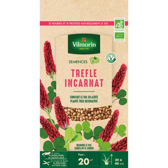 Meilleurs prix pour Graines de Trefle Incarnat BIO , sachet de 60 grs-