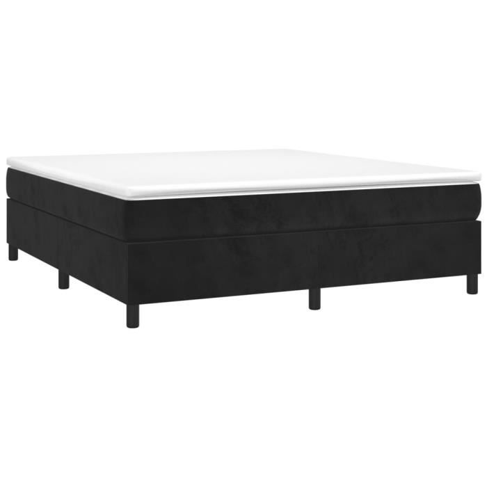 Sommier à ressorts de lit - ZJCHAO - Noir 160x200 cm - Velours - Tapissier - Pieds de lit inclus
