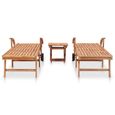 Chaise longue en bois de teck massif Haut de gamme® - Lot de 2 avec table - Marron-1