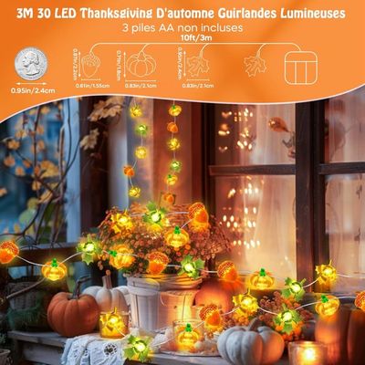 Guirlande Lumineuse Automne Feuilles D'érable LED - Rideau De Lumière Avec Télécommande, Minuterie, 8 Modes - Déco Thanksgiving, Halloween, Noël - 13