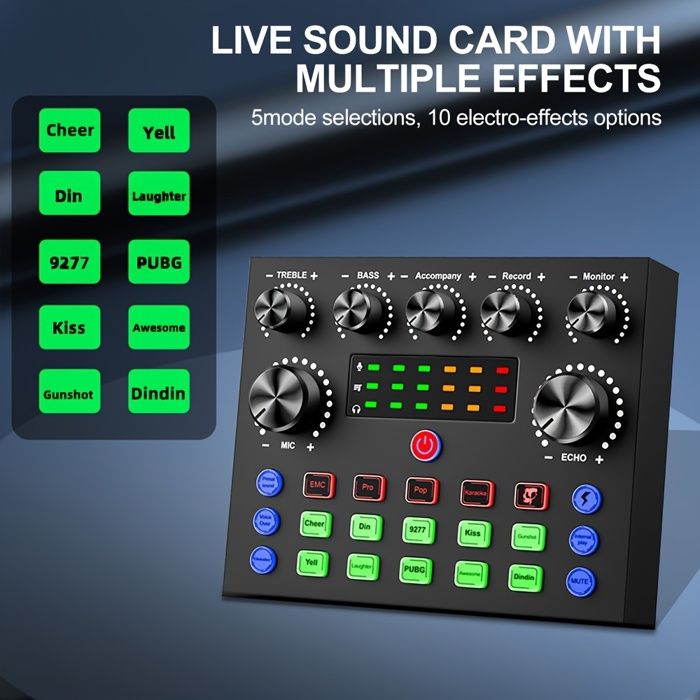 Carte Son Live V8S – 16 Effets Sonores, 8 Modes, Bluetooth, Pour Karaoké, Streaming, Mixage DJ