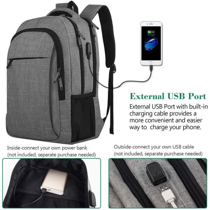 Sac à dos de voyage pour ordinateur portable résistant à l'eau avec port de  charge USB