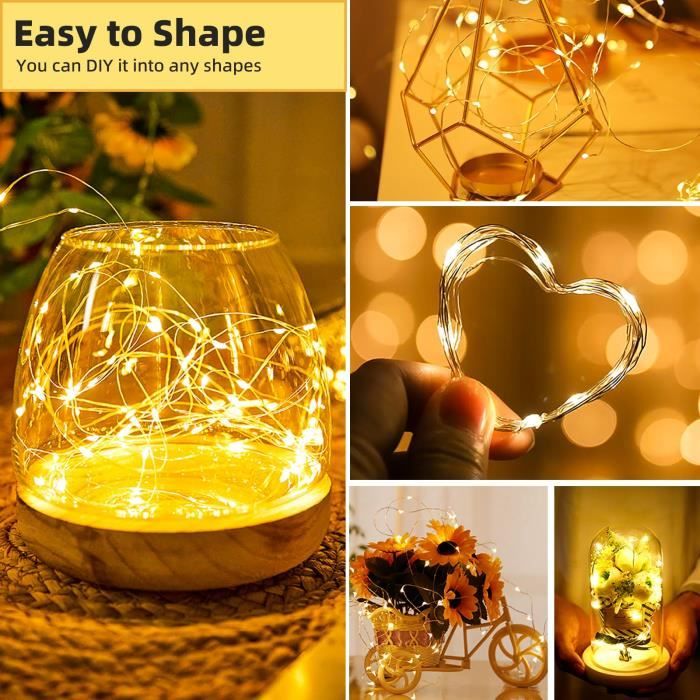 Lot De 6 Guirlandes Lumineuses Led À Piles,20 Led En Fil De Cuivre À