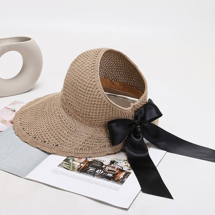 MoonSing Chapeau de Paille Pliable Femme, Chapeau de Soleil avec Un Joli Noeud de Ruban, Plage Casquette Bucket Hat Large Bord pour la Plage et Les Vacances, Voyage, Peche, Randonnée