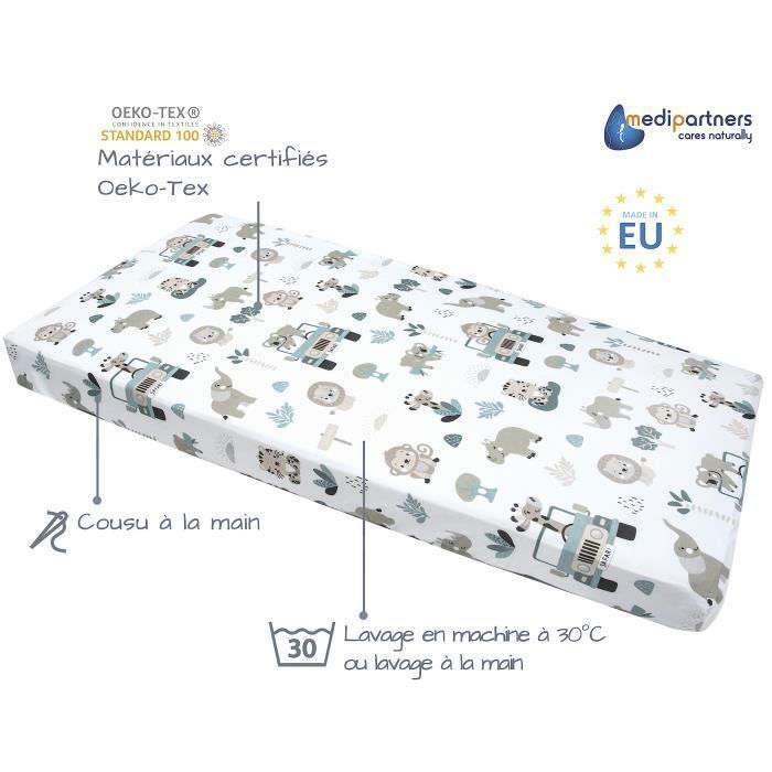mimaDu - Lot de 2 Drap Housse pour bébés en 100% Coton Oeko-Tex 75 x 35