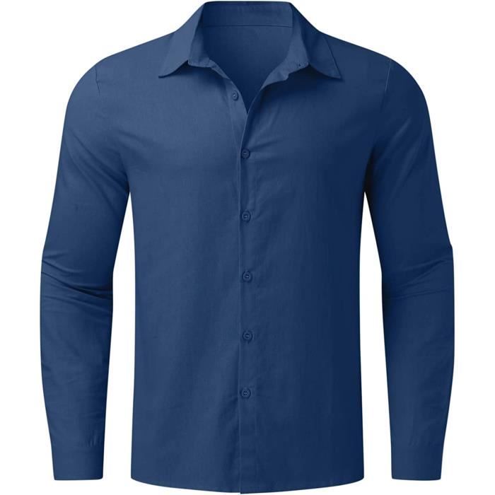 Homme Chemise Ete Coton Lin Solide Decontractee Plus Taille Chemise Lache Col Hommes Manches Longues Chemise Homme Bleu Cdiscount Pret a Porter