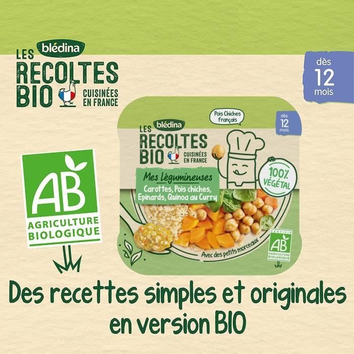 Blédina Les Récoltes Bio Choux-fleurs, champignons, riz et poulet fermier -  Lot de 2 pots x 100 g - Cdiscount Au quotidien