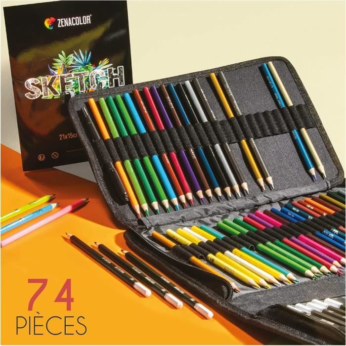 Zenacolor - 72 Crayon de Couleurs Professionnel, avec Trousse de