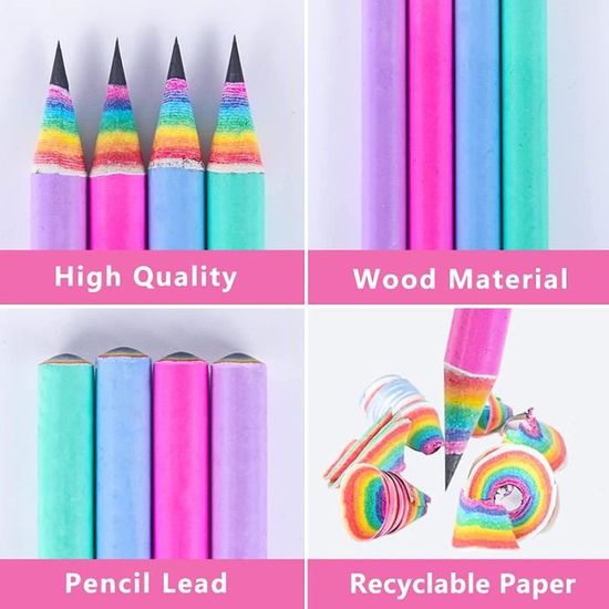 12 Pièces/paquet De Crayons En Papier Recyclé Arc en ciel HB