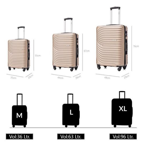 Valise Rigide GYL Polycarbonate - Set 2 Tailles (M 55cm/35L Et L 75cm/100L) Avec Cadenas TSA - 3