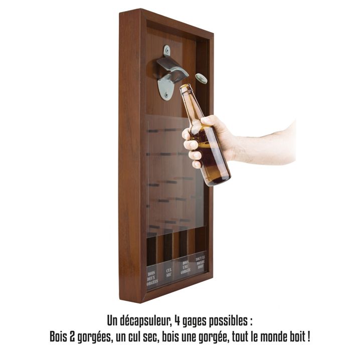 Jeu à Boire Décapsuleur MISTER GADGET - Cadre Bois Avec Gages - 39,5x18,5x3,8 Cm