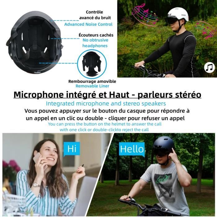 Casque intelligent visière caméra bluetooth et led pour vélo et