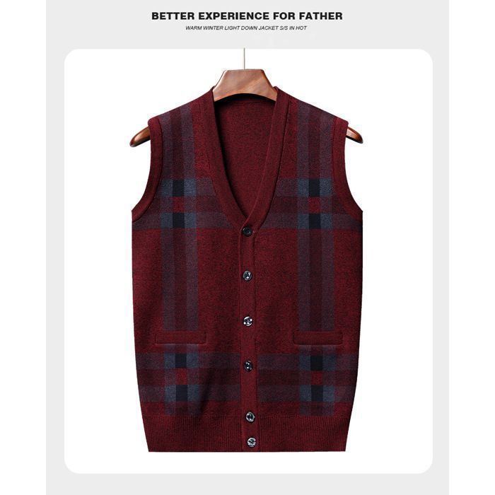 Gilet Homme Sans Manches En Cachemire Léger - Col V, Ultra Doux Et Chaleureux, Rouge Vin/Bleu, XXL