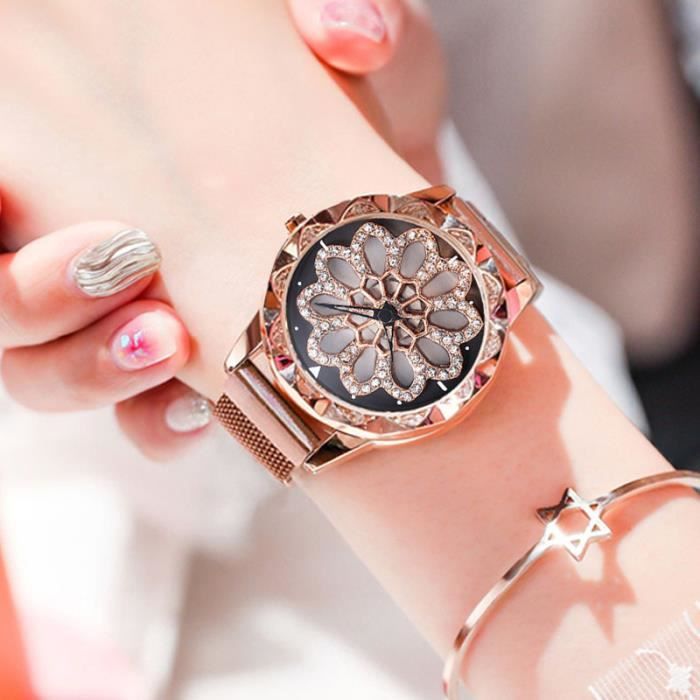 Montre-Bracelet Femme Quartz Cristal Bling - Élégante Et Étincelante Or Rose/Argent/Jaune